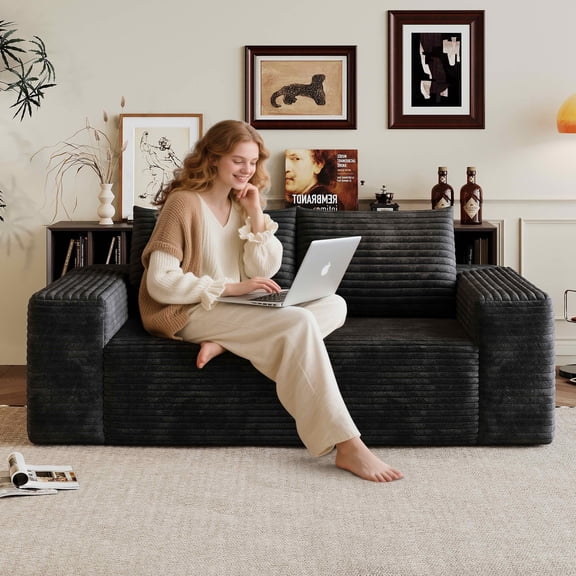 MAYEERTY 63" 2-Seater Corduroy Loveseat Sofa, Deep Seat Comfy Small Couch, No Assembly Leisure Sofa for Living Room Bedroom Apartment Conference Room