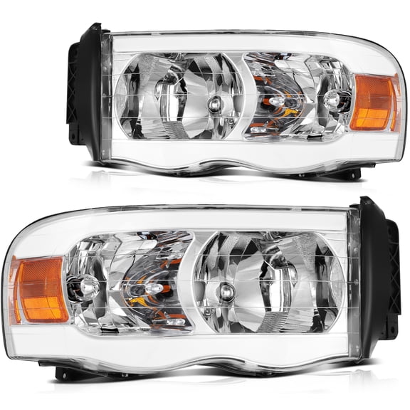 ECCPP Headlight Assembly for Dodge Ram 1500 2002-2005,For Dodge Ram 2500 2002-2005,For Dodge Ram 3500 2002-2005 Driver and Passenger Side Headlamps With LED Bar