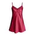 thumbnail image 7 of Women's Satin Mini Chemise Nightgown Spaghetti Strap Lace V Neck Soft Loose Fitting Summer Night Sleep Dress Wine One Size, 7 of 7