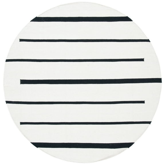 SAFAVIEH Montauk Oswald Geometric Striped Cotton Area Rug, Ivory/Black, 4' x 4' Round