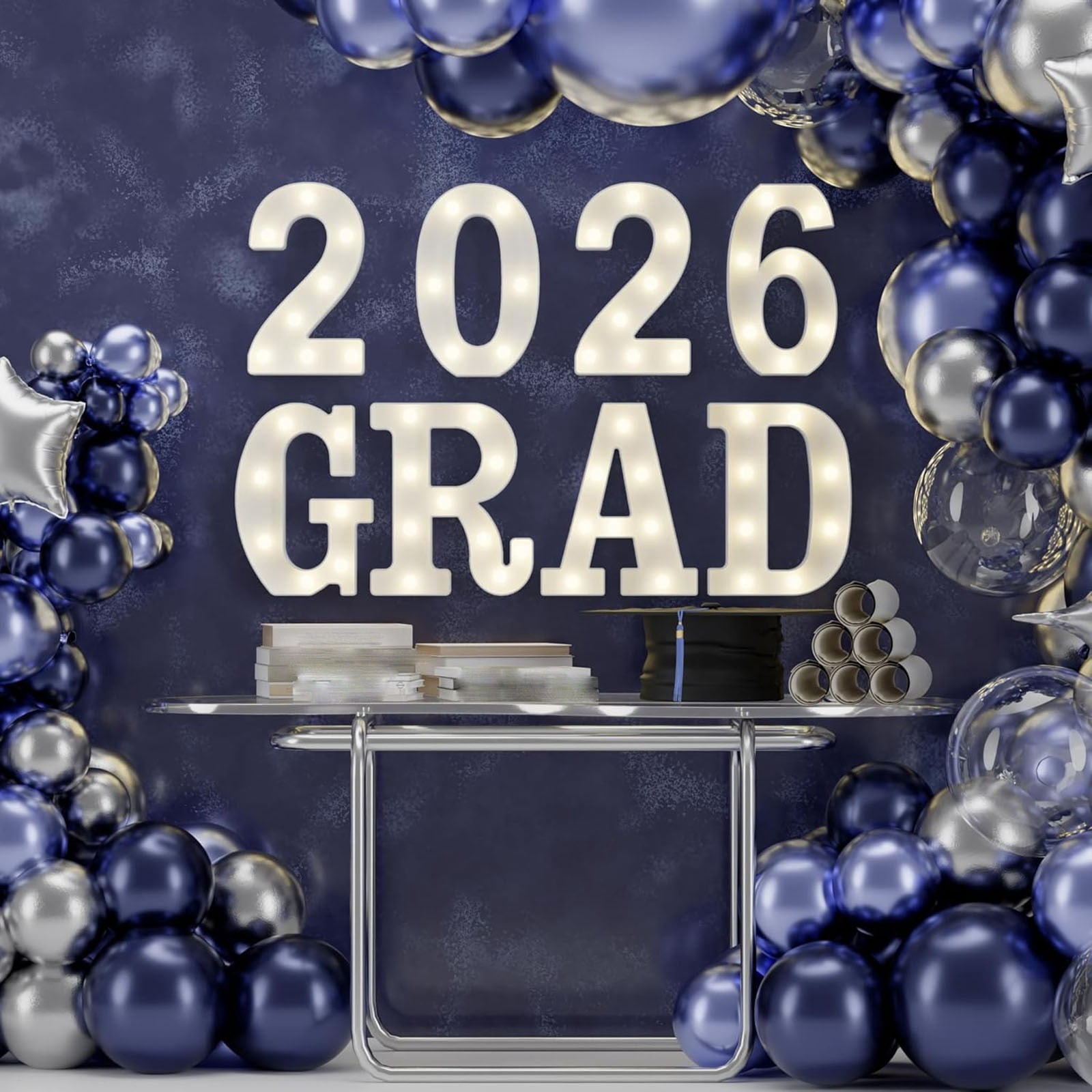 Graduation Decorations LED Marquee Letters 8 Pack,Light Up "GRAD 2026" Sign,Battery Operated (Not Included) Acrylic Letters for High School College Preschool Graduation Party Table Wall Decor