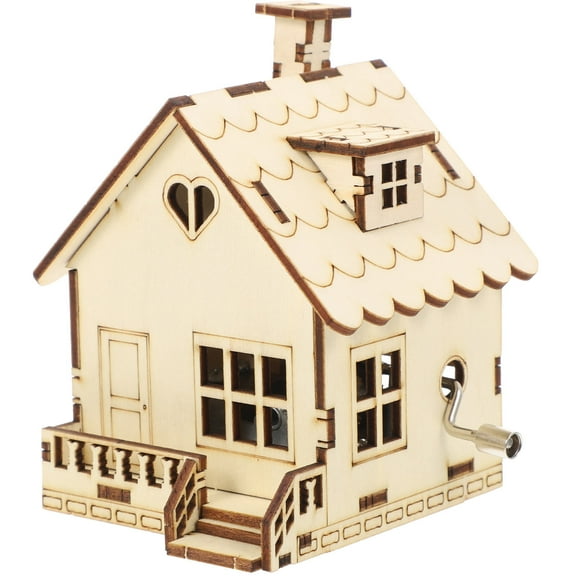 IDEANATEGRATE Portable Hand Crank Music Box Beige Wood Metal 1Pcs 3.5x3.3in