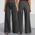 thumbnail image 6 of hoksml Women's High Waist Wide Leg Jeans, Solid Color Casual Loose Denim Trousers with Pockets for Daily Work Lounge, 6 of 9