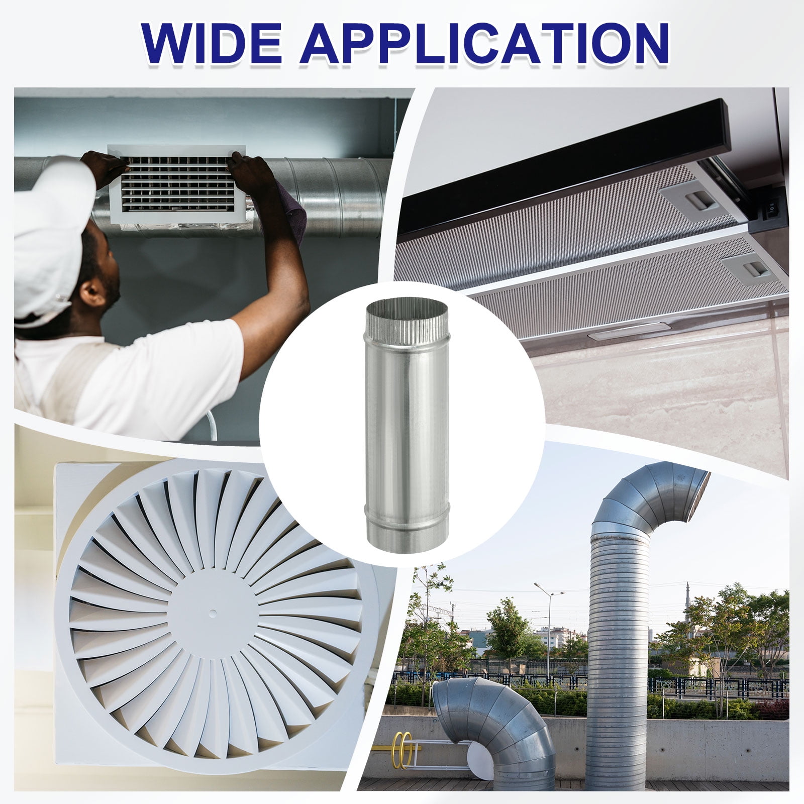 Uxcell 4 x 12 Inch Round Dryer Duct, 1PCS Galvanized Steel Crimped Straight Air Vent Duct Extension Coupler Pipe Adapter Connector for HVAC Dryer Hood Ventilation Chimney, Silver
