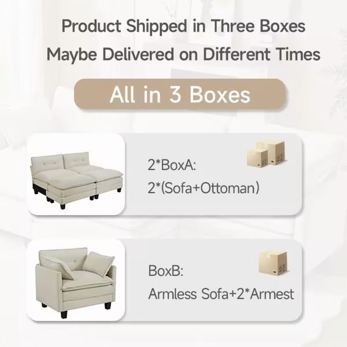 Amsleekey 111.5" Modular Sectional Sofa with 2 Movable Ottomans, U-Shaped Corduroy Cloud Couch for Living Room, Super Comfy 3-Seat Daybed Bed, Beige