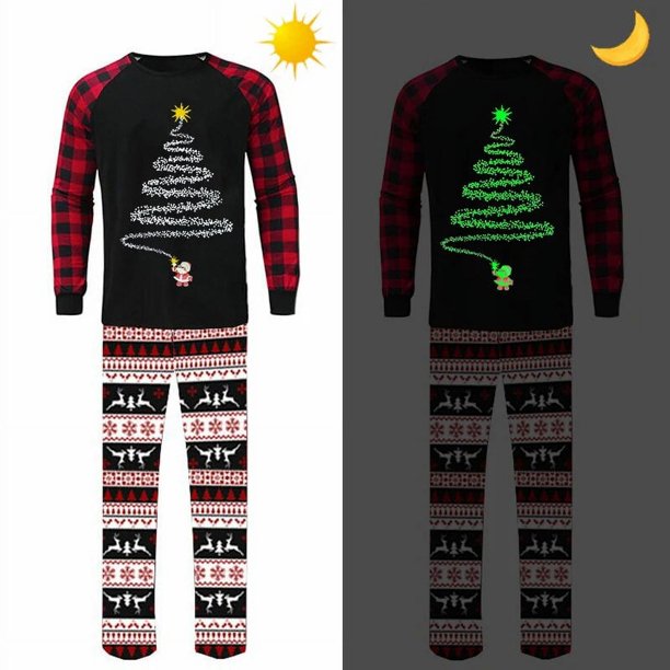 Conjunto de pijamas navideños a juego, fuegos artificiales brillantes luminosos
