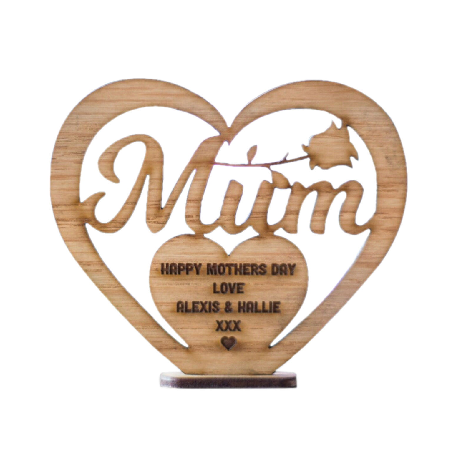 PERSONALISED WOODEN HEART PLAQUE VALENTINES DAY MOTHERS DAY ALL OCCASIONS TEXT 
