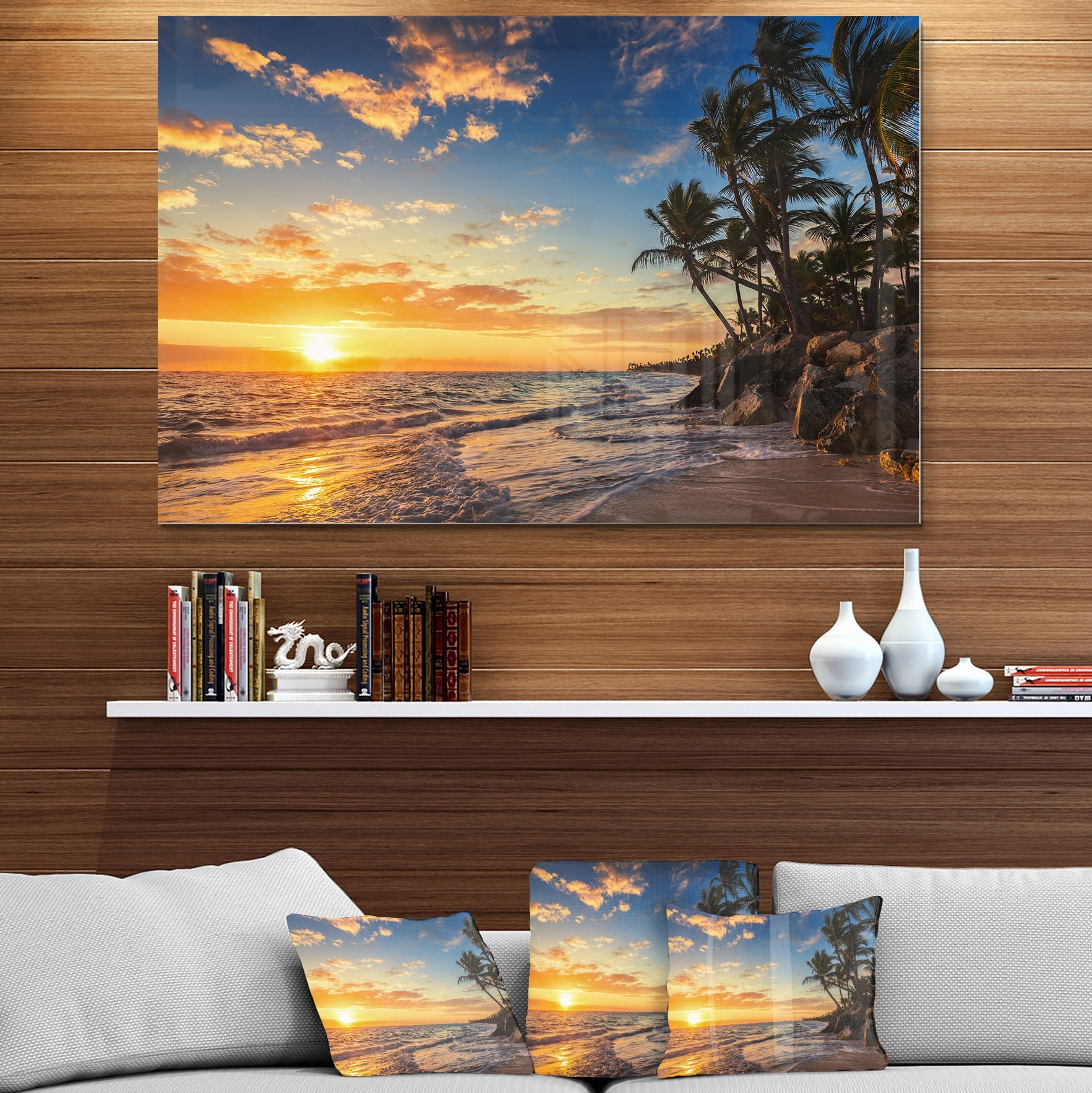 Designart 'Paradise Tropical Island Beach with Palms ' Extra Large Seascape Metal Wall Decor