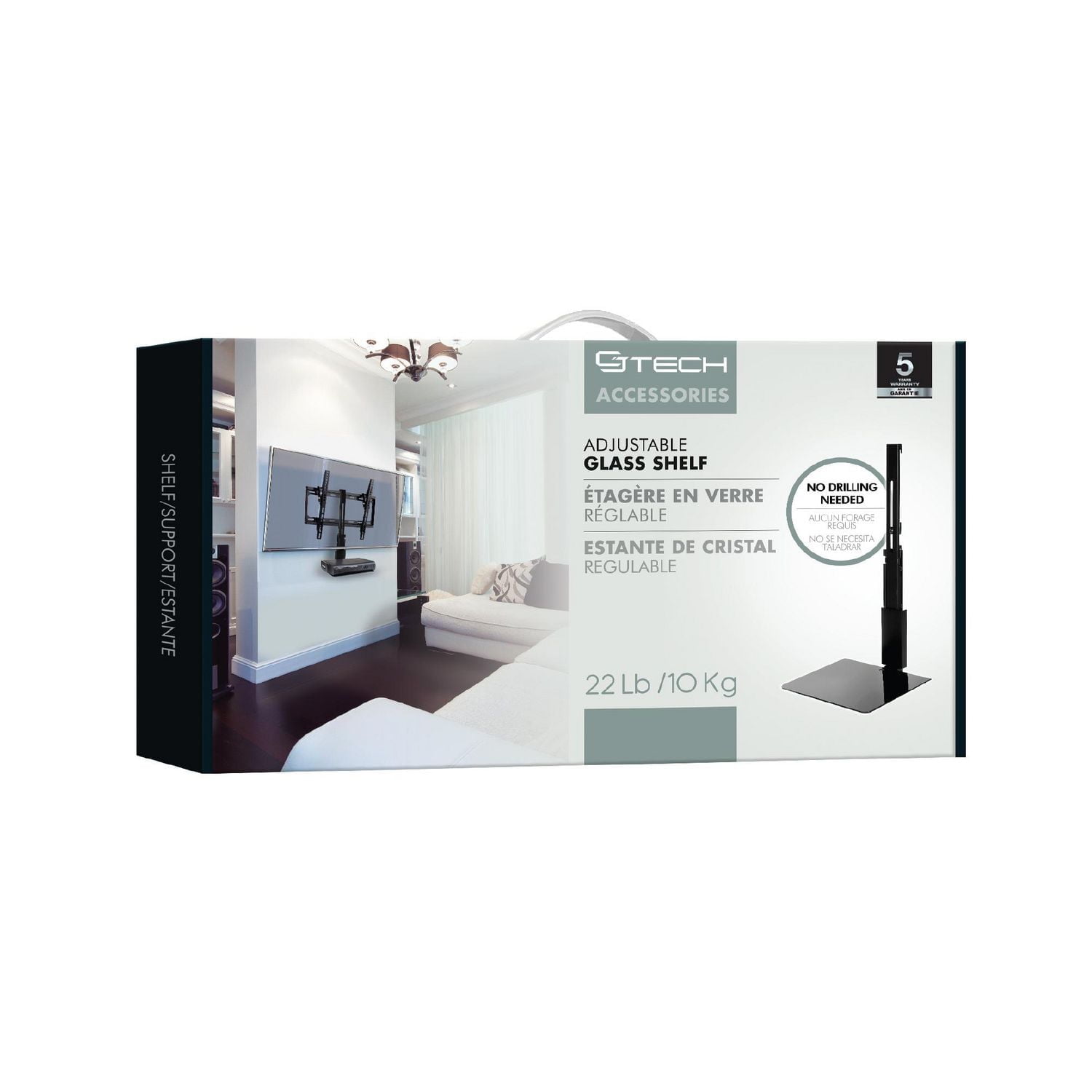 Tablette CJ Tech réglable en verre pour console ou lecteur DVD Compatible avec les supports TV universels