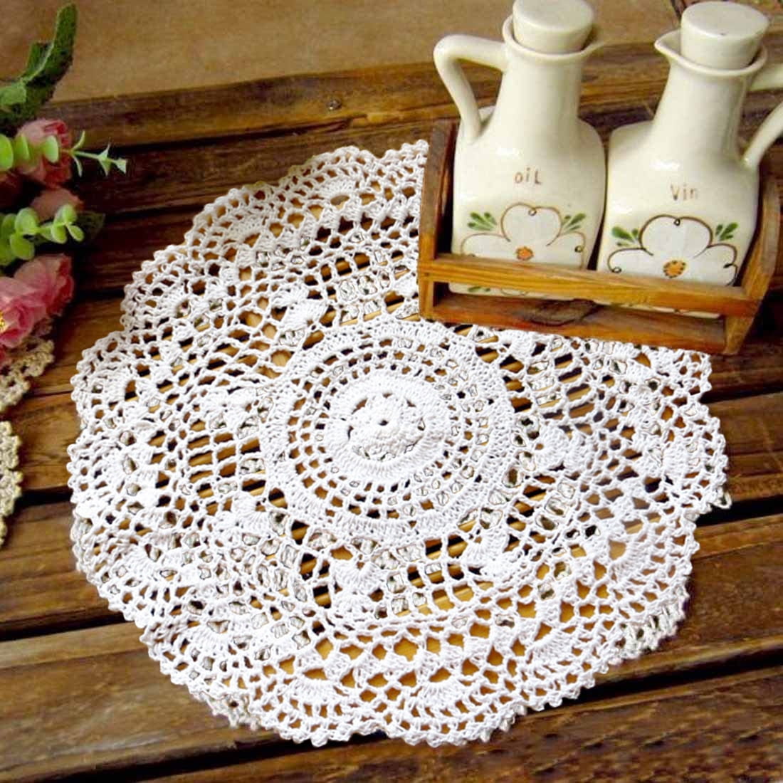 18" Round Crochet White Round Doily French Country Table Runner Flower Vase Mat 