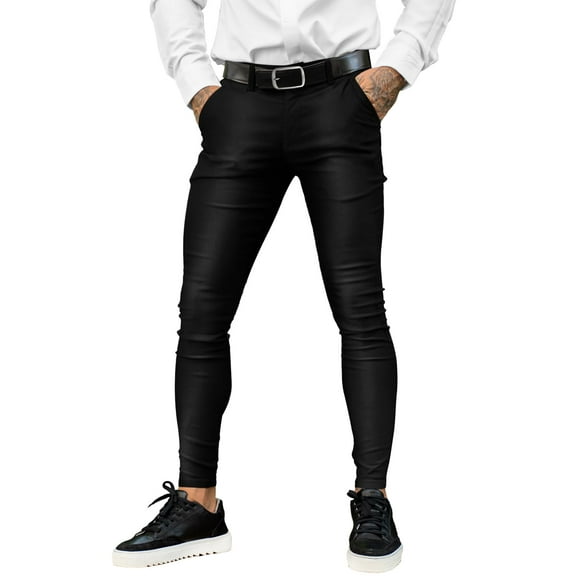 GINGTTO Mens Skinny Chinos Black Flat Front Slacks,Dress Pants for Men Slim Fit Stretch Size 28x30