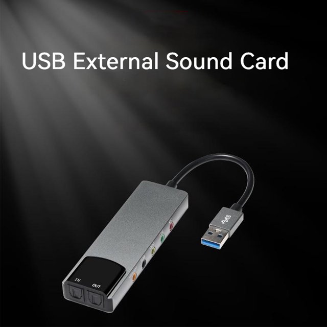 MotorGenic USB External Aluminum Alloy Optical Fiber SPDIF Sound Card 5.1 Channel Grey