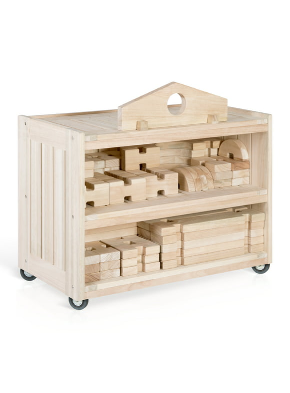 Guidecraft Notch Blocks Storage Cart: Kids Wood Toys, Books Storage & Organizer with Casters, Preschool and Playroom Furniture