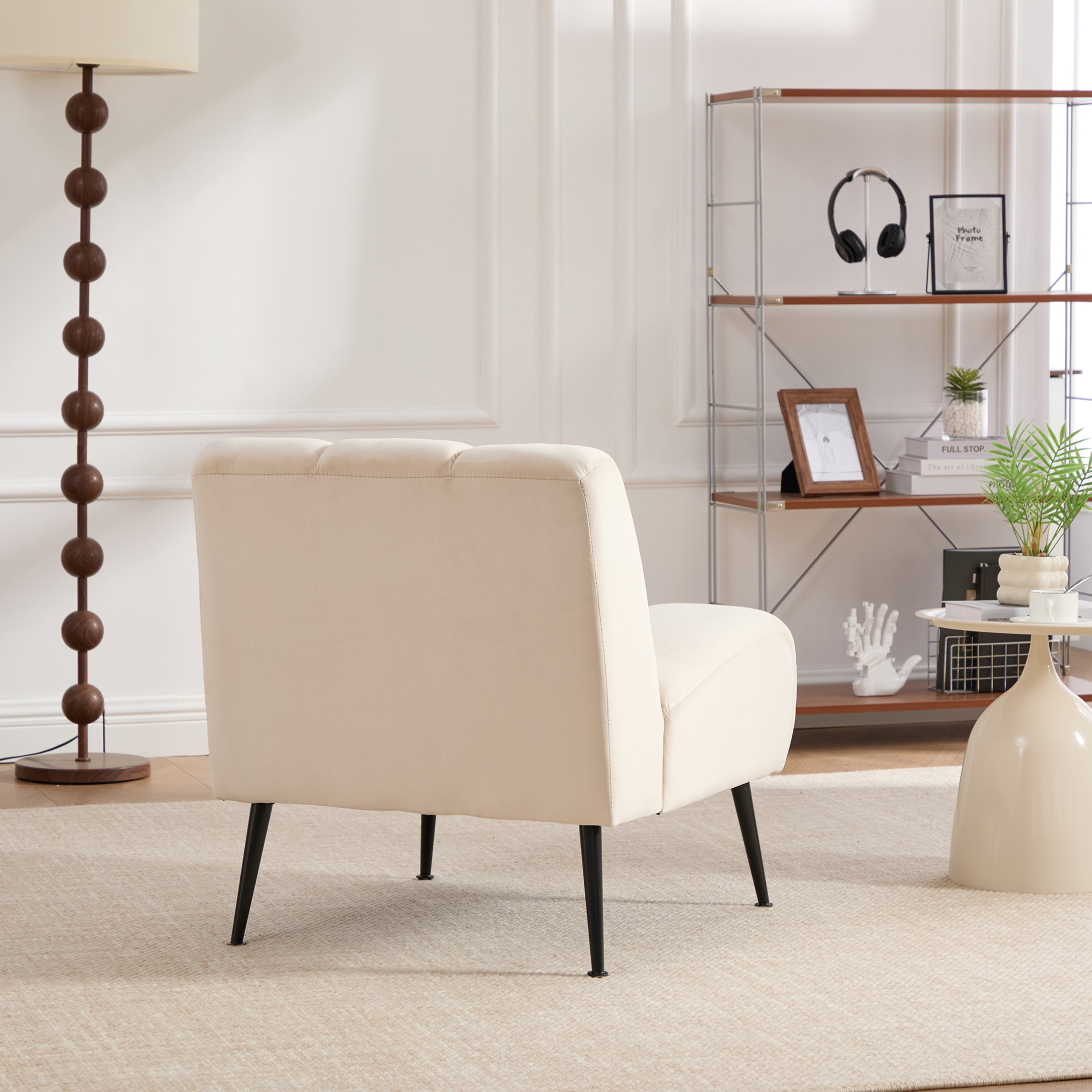 Noble House Ashton 24.4" Velvet Armless Accent Chair, Modern Upholstered Lounge Chair with Metal Legs, Beige