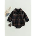 thumbnail image 3 of 0-24M Infant Baby Boy Romper 6M 12M 18M 24M Buttons Lapel Long Sleeve Vintage Plaid Pattern Jumpsuit with Pockets, 3 of 10