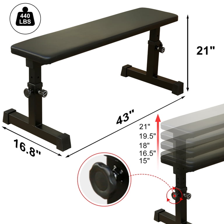 Adjustable Flat Weight Bench – 440 Lbs Capacity, Easy Assembly, Non-Slip Feet For Home Gym Strength Training