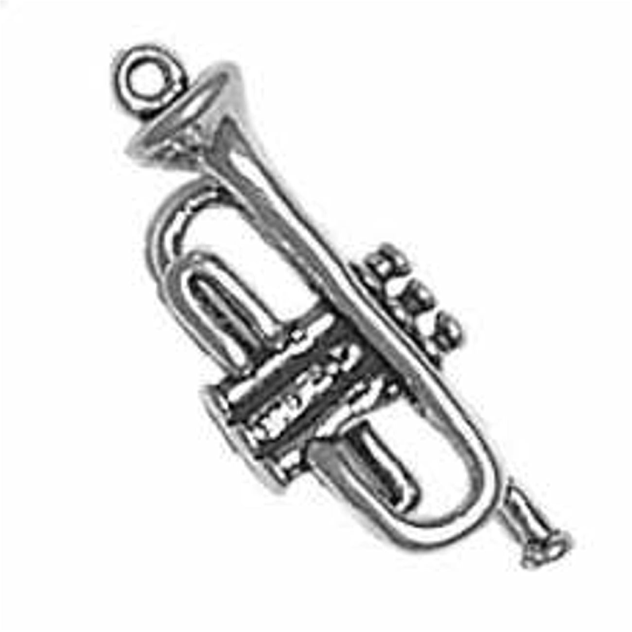 18" Italian Box Chain Charm Sterling Silver Trumpet 3D Pendant 