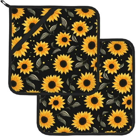 

HPINK-T Sunflower Print Pot Holder Set of 2 Pot Holders for Kitchen Heat Resistant Potholders pad Hot Pads for Kitchen for Cooking Grilling and Baking