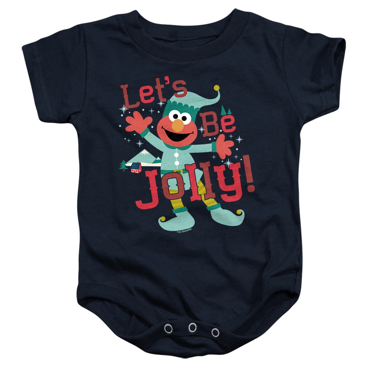 Sesame Street Elmo, Jolly Christmas Elf Unisex Infant Snap Suit for Baby, Navy, Large