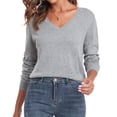 thumbnail image 7 of QUALFORT Women’s 100% Cotton V Neck Long Sleeve Pullover Sweater – Soft Lightweight Knit Top, 7 of 7