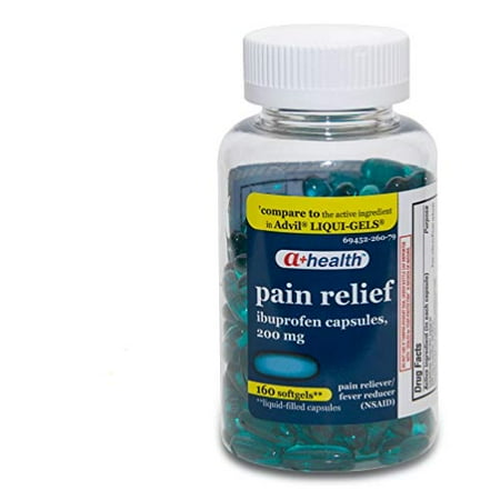 A+ Health Ibuprofen 200 Mg Softgels, Pain Reliever/Fever Reducer (NSAID), Made in USA, 160 Count (B07Q55BS86) best by 08/2023 (pack of 2)