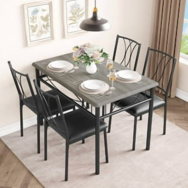 Dining Table Set for 4, Modern Kitchen Table with 4 Soft Padded Chairs, Dining Room Table Set with Sturdy Metal Frame & MDF Board, Ideal for Living Room Tables
