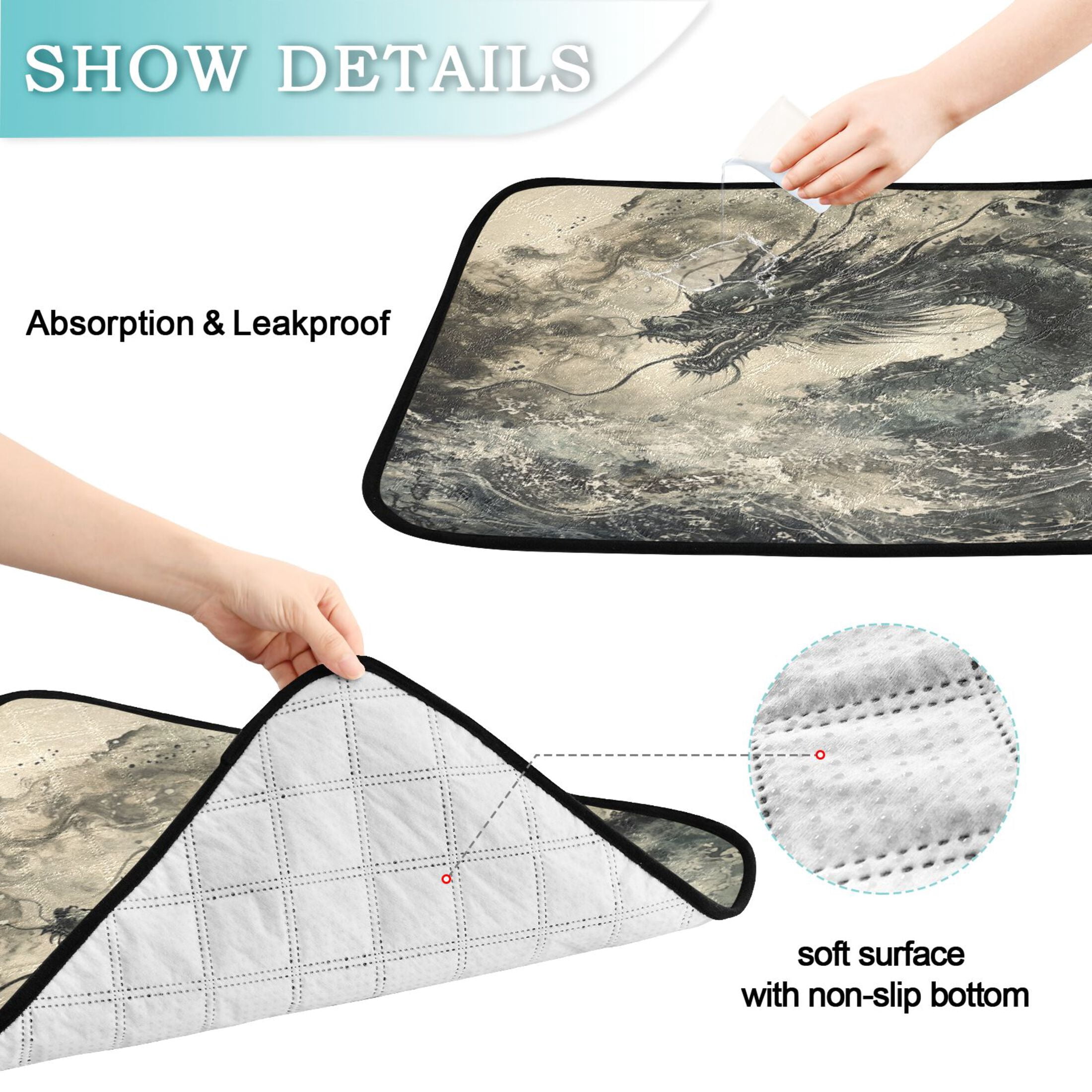 Qxltty Cyan Dragon Cat litter Pads Pet Set of 3 Diaper Mats Center Anti-leakage Layer Absorbent Soft and Comfortable