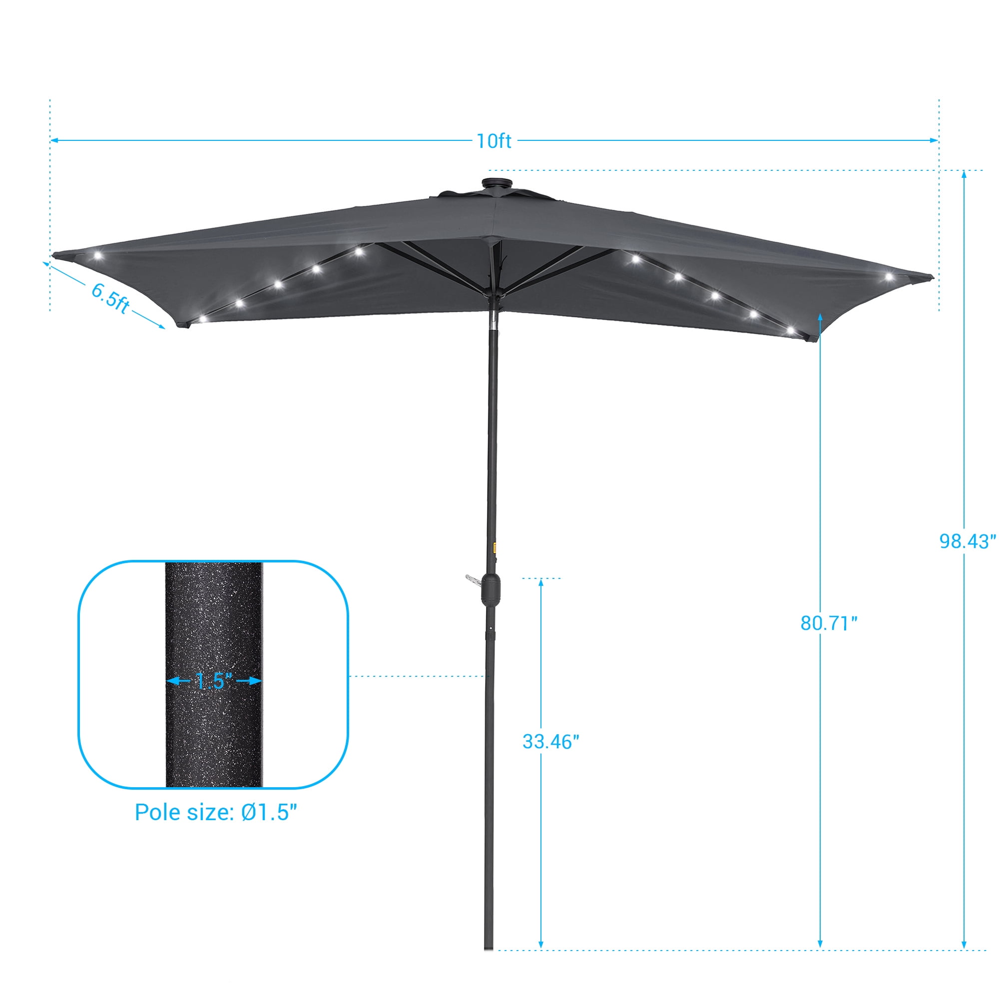 CHYVARY 10 x 6.5ft LED Outdoor Patio Rectangular Table Umbrellas for Deck, Poolside and Garden, Anthracite