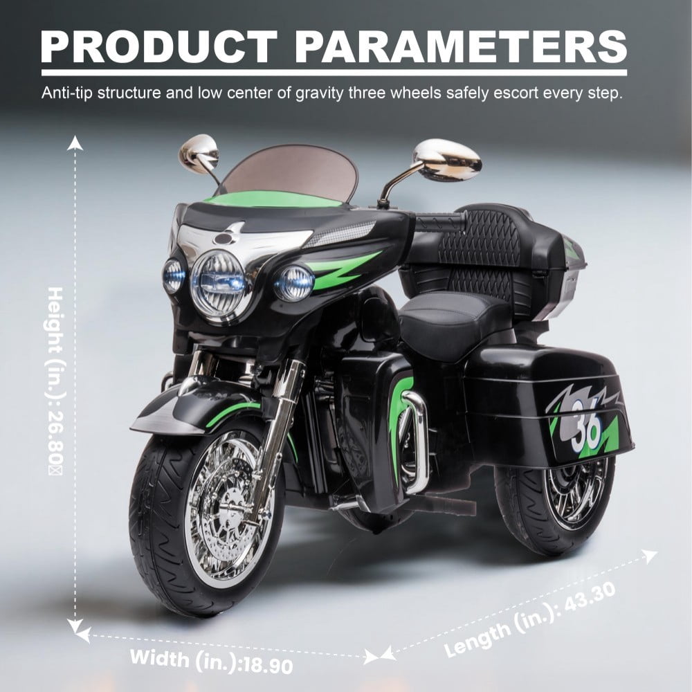 DNWRZCJXY 12V Kids Electric Motorcycle for Ages 3-8 | ASTM/CPC Certified 3-Wheel Ride-On Toy with 1-Hour Battery & Bluetooth|Max 100lbs|Black