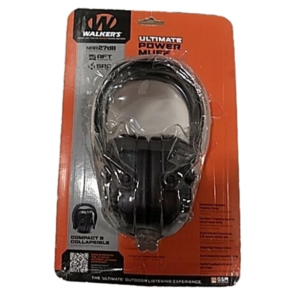 WALKER'S Ultimate Power Muff - Noise Reducing 26dB NRR Hunting Gun Range Shooting Ear Protection Black Electronic Earmuffs with AFT, 2 AAA Batteries Included