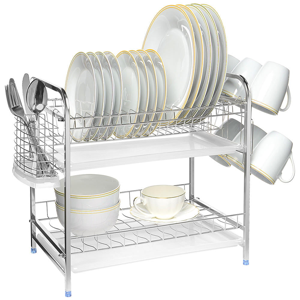 Kitchen Dish Cup Drying Rack Holder Sink Drainer 3 Tiers Stainless Steel Holder