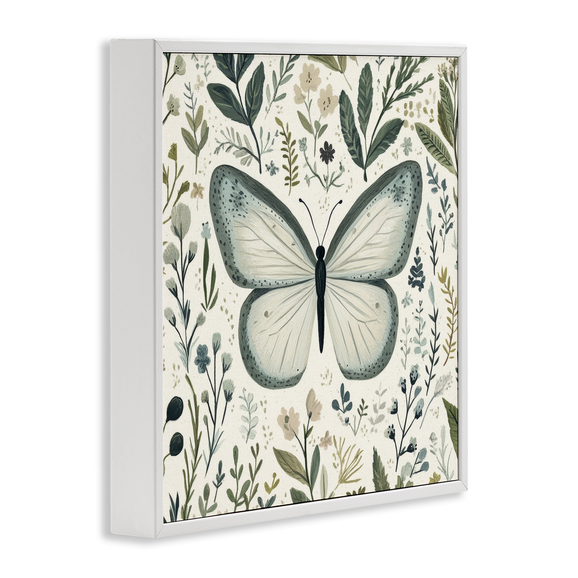 Stupell Industries Dusty Blue Butterfly Botanicals White Framed Giclee Art, design by Petal Prints Design