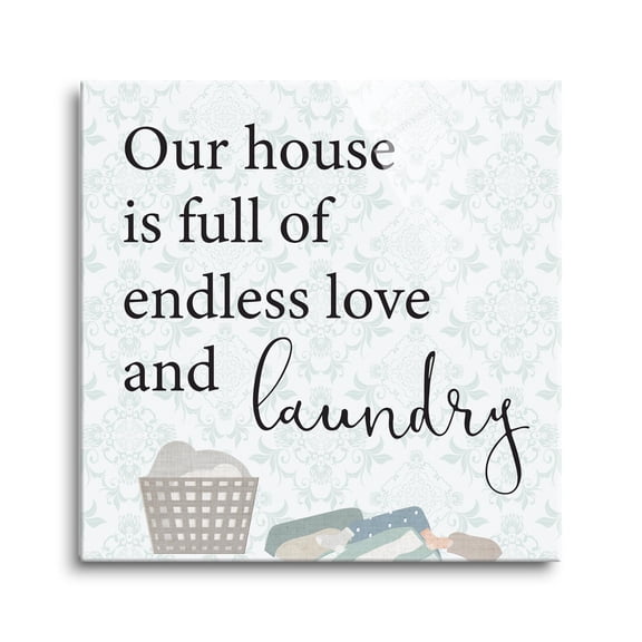 Endless Love Laundry Mint Damask Basket 12 x 12 Glass Wall Hanging Sign
