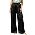 thumbnail image 2 of VBVC Women's Satin Wide Leg Pants , Silky Pull On Trousers For Women , Ladies' Elegant Flowy Pajama Bottoms with Pockets, Black , S-3XL, 2 of 10
