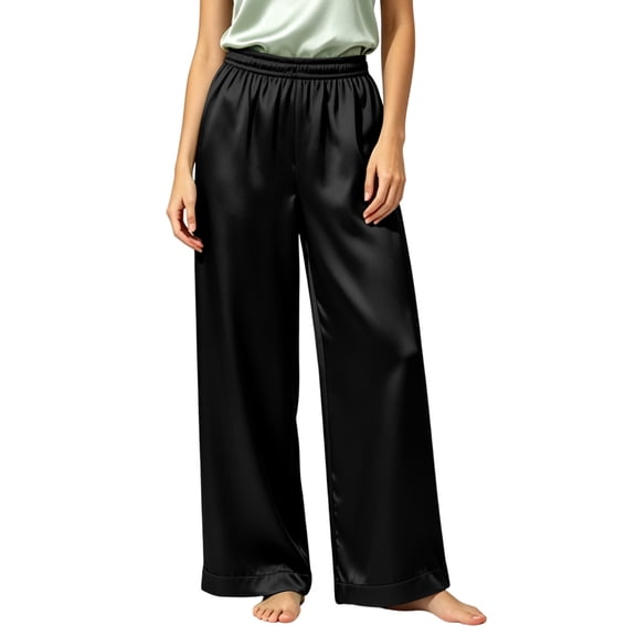 SOOMLON Satin Pants for Women Plus Size Elastic Waist Wide-Leg Pants Ankle Pants with Pockets Business Casual Clothes