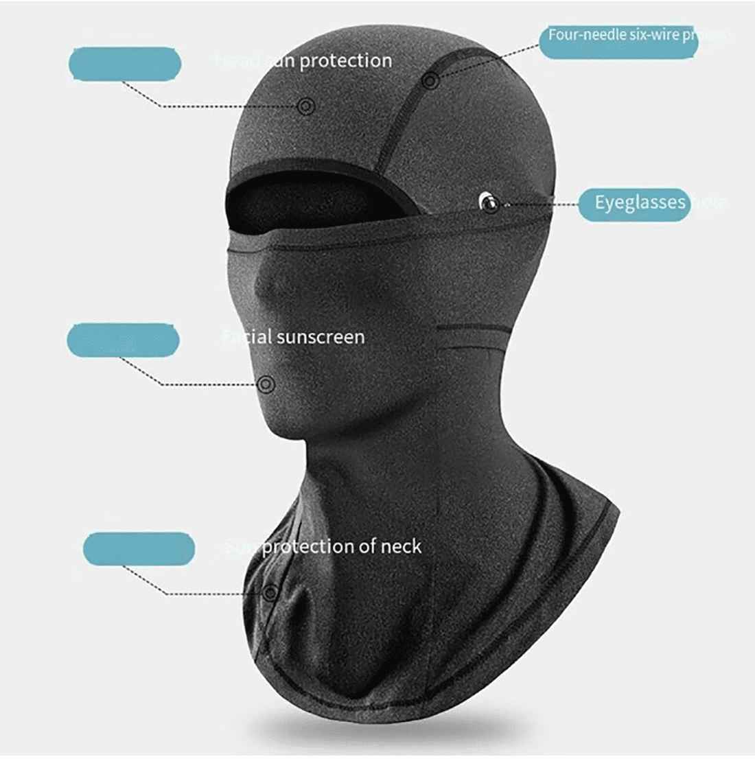 Neutral adult men's balaclava hat, travel head ice respirator, sunscreen, head protection, UV resistant, black