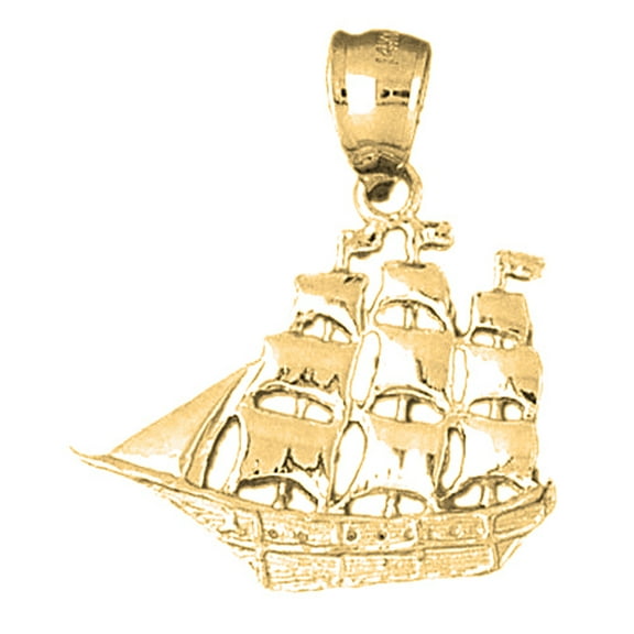 10K Yellow Gold Pirate Ship Pendant - 29 mm