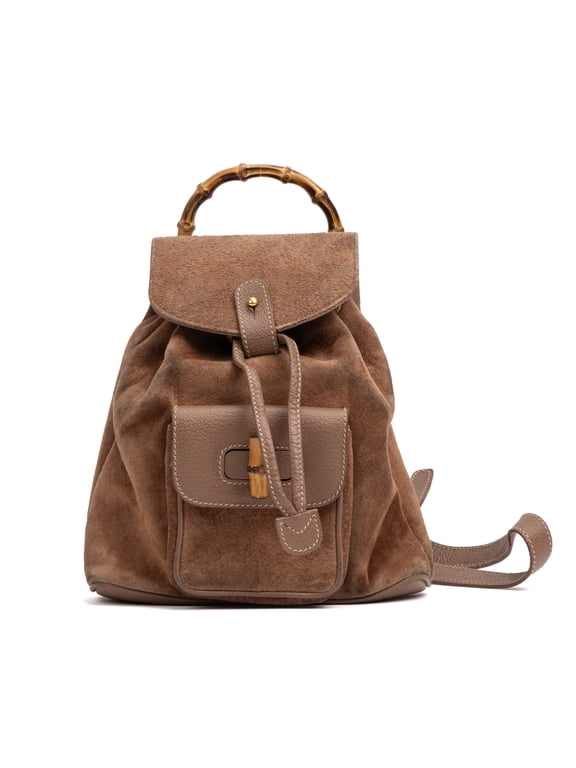 Pre-Owned Gucci Brown Bamboo Backpack Mini Backpack Suede Leather
