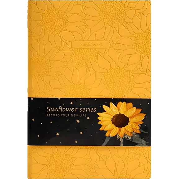 ipoul Sunflower Gifts for Women, Yellow Notebook, Softcover, College Ruled, A5, 6"x8", PU Leather, Writing Journal