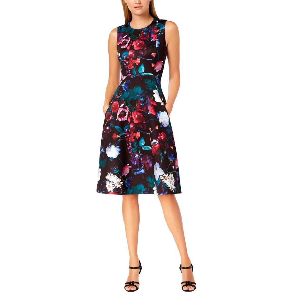 calvin klein black fit and flare dress