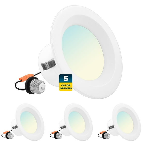 Sunperian 4 inch Recessed Lighting LED Can Light, 5 Color Options, 10W=60W, 750 Lumens, Dimmable, Wet Rated, IC Rated 4-Pack