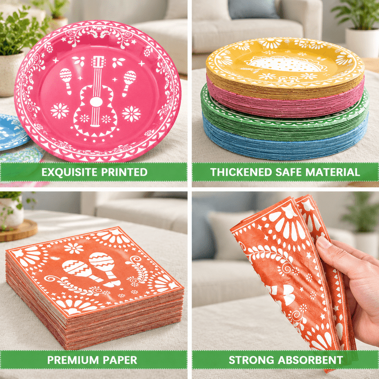 Mexican Fiesta Disposable Paper Plates and Napkins Party Supply Set ...