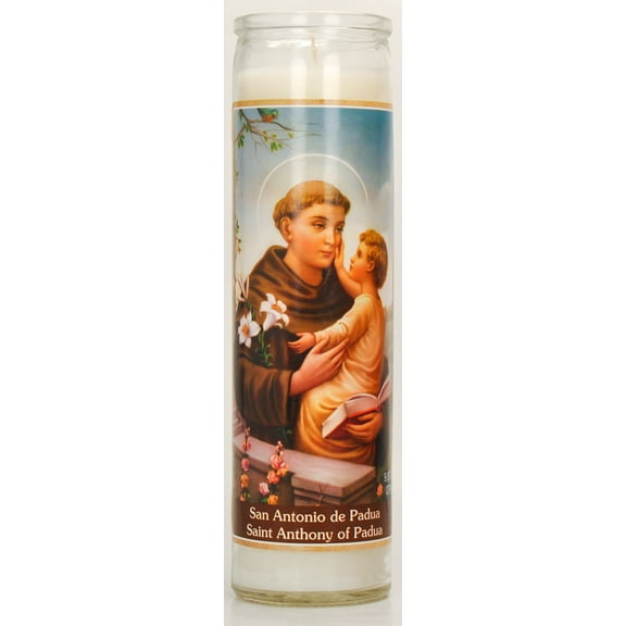 Prayer Candle St Anthony White Wax, 8 Inch