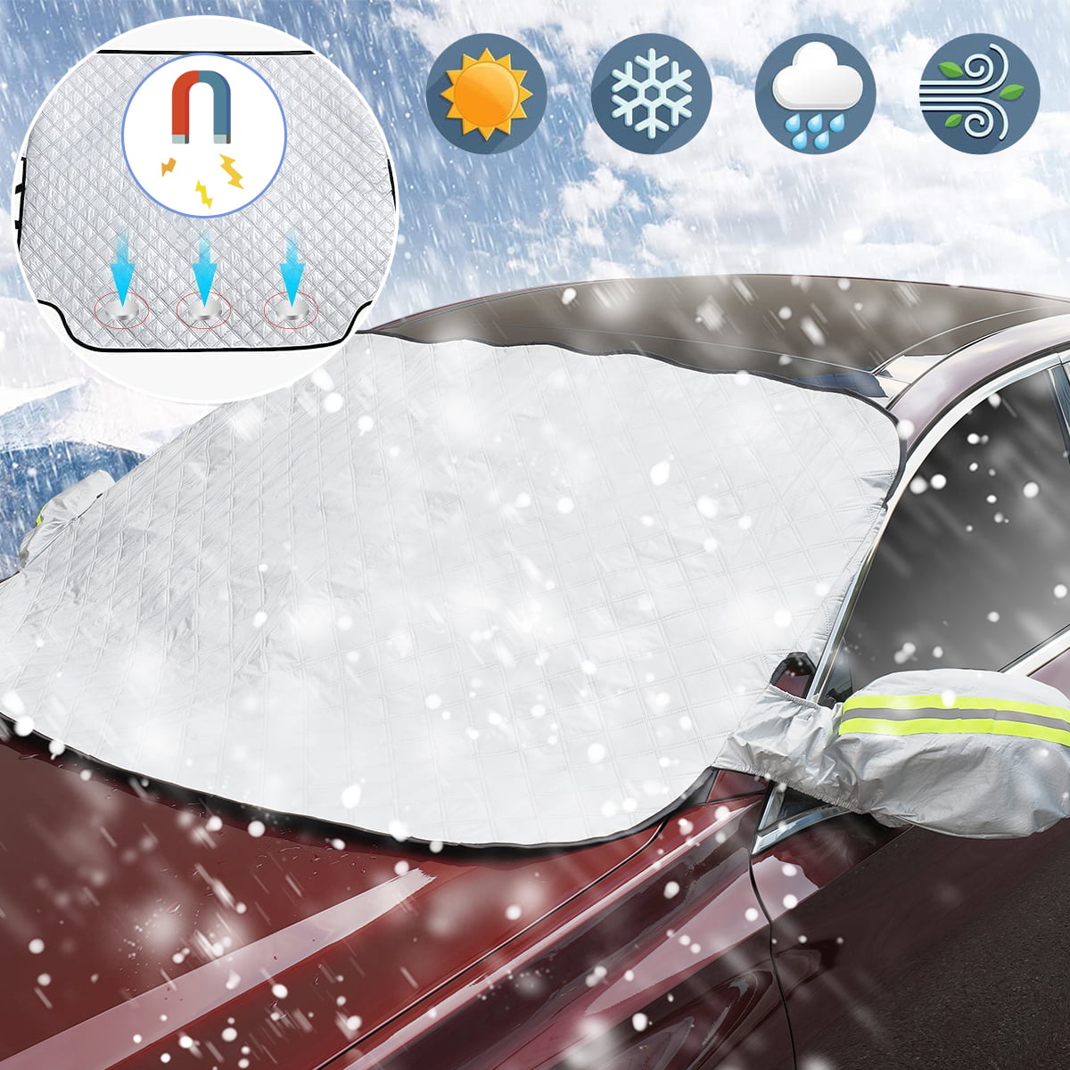 Karvipark Uto Magnetic Windscreen Cover with Side Mirror Cover Windscreen for Winter Snow Cover and Windscreen Wiper UV Protection Standard Model S 