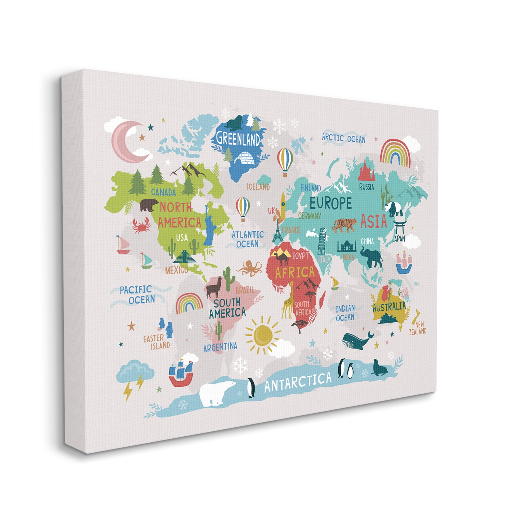 Stupell Industries Native Animals World Map Educational Wildlife Atlas Graphic Art Gallery Wrapped Canvas Print Wall Art, Design by Lisa Whitebutton
