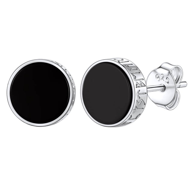 Pendientes de botón Silvora Black Onyx Plata de ley 925 8MM