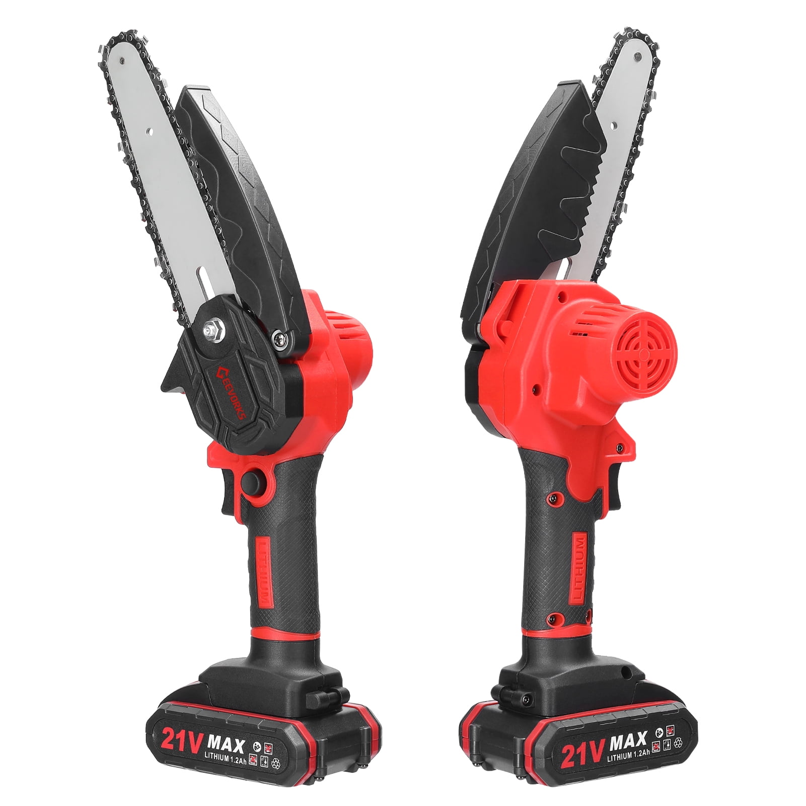 Geevorks 6 inch Mini Chainsaw with 2pcs 21V Batteries, , Electric Cordless Chainsaw Set with Security Lock for Wood Cutting Tree Pruning Trimming, Black