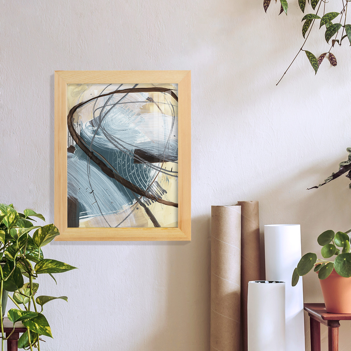 Winding Around II - Framed Print w/glass - Natural Wood