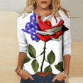 thumbnail image 1 of Pntutb Grande Taille Liquidation! T-Shirt Imprimé de la Fête de l'Indépendance pour Femmes Blouse à Manches 3/4 Col Rond Hauts Décontractés, 1 of 4