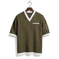 thumbnail image 5 of VSSSJ Men's Waffle Shirt Loose Oversized V Neck Short Sleeve Tees Shirts Casual Workout Outdoor Running Lightweight Summer Tops Army Green XL, 5 of 6